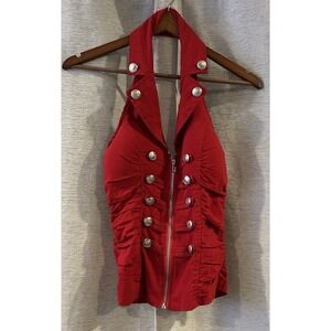SEXY Cleavage Zip Front Button Embellished Vest Club Top Size Medium